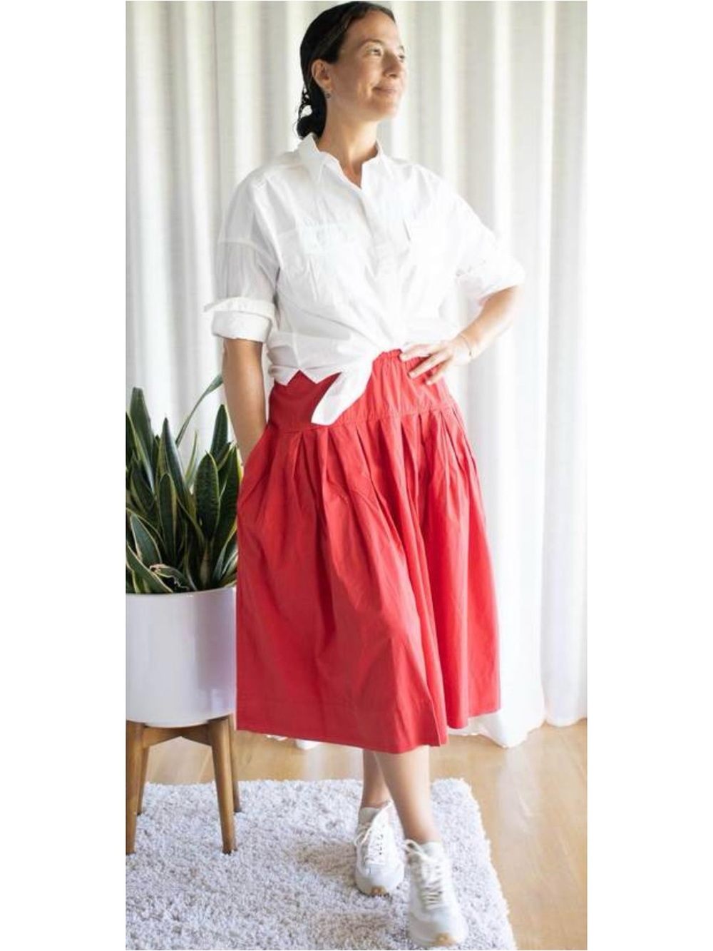 Women's Red Pleated Midi Skirt - Classic A-Line